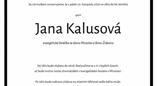 † Jana Kalusová (1930-2020)